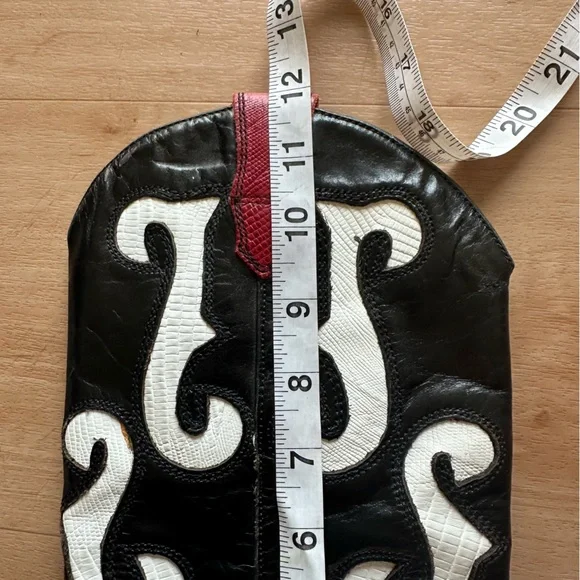 Vintage Nine West Genuine Leather Red Black White Cowboy Boots Lizard Print - Picture 8 of 10